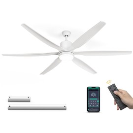 DWVO 65 Inch White Ceiling Fan with Lights,6-Blade Smart Ceiling Fan with App & Remote Control,3CCT Lighting,6 Speed Reversible Quiet DC Motor