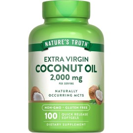 Nature's Truth Cápsulas de aceite de coco 2000 mg - Promueve un cabello, piel y uñas hermosos,,