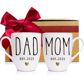 EST 2025 Promoted to Be New Parents Gifts, New Mom Dad Mug Gift with Gold Foil Design Mug Set Gifts for New Parents to Be, Valentine's Day Pregnancy Announcement, First Time Mom Dad to Be Mug Set