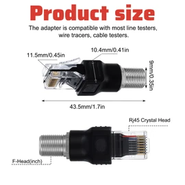 2PCS F-Type Female to RJ45 Male Coaxial Converter, F Female to RJ45 Male Ethernet Adapter, Black Coax Straight Connector Coaxial Coupler Coax Straight Connector(Testing Purposes Only)