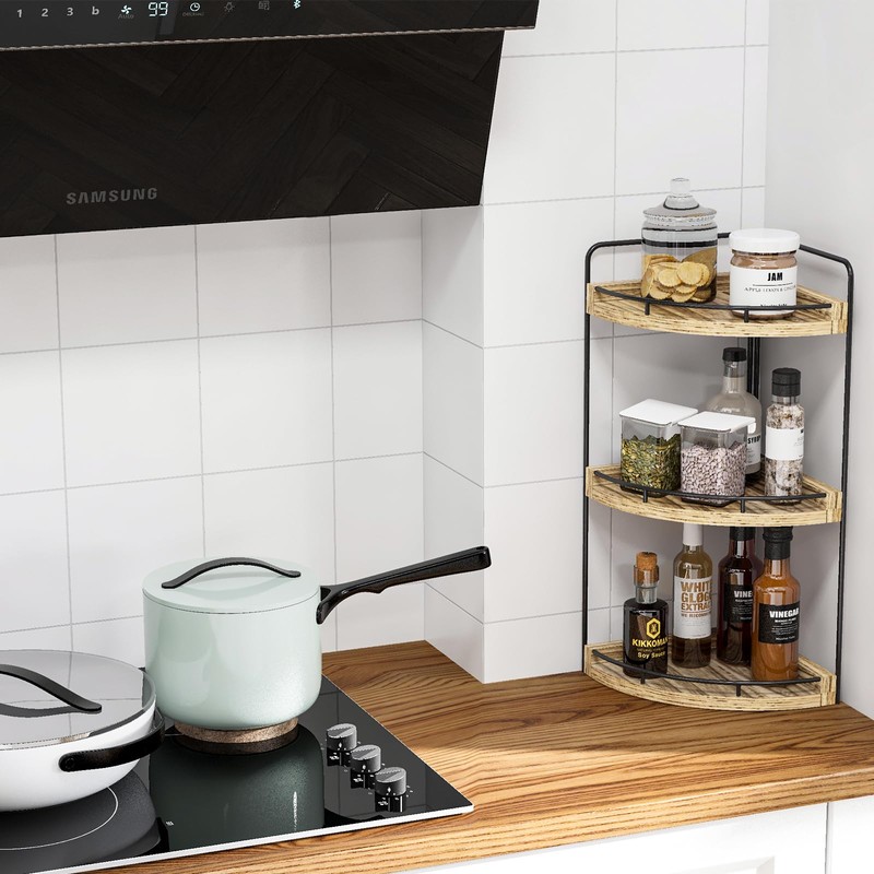 Fixwal Corner Bathroom Counter Organizer, 3 Tier Rustic Bathroom Organizer,