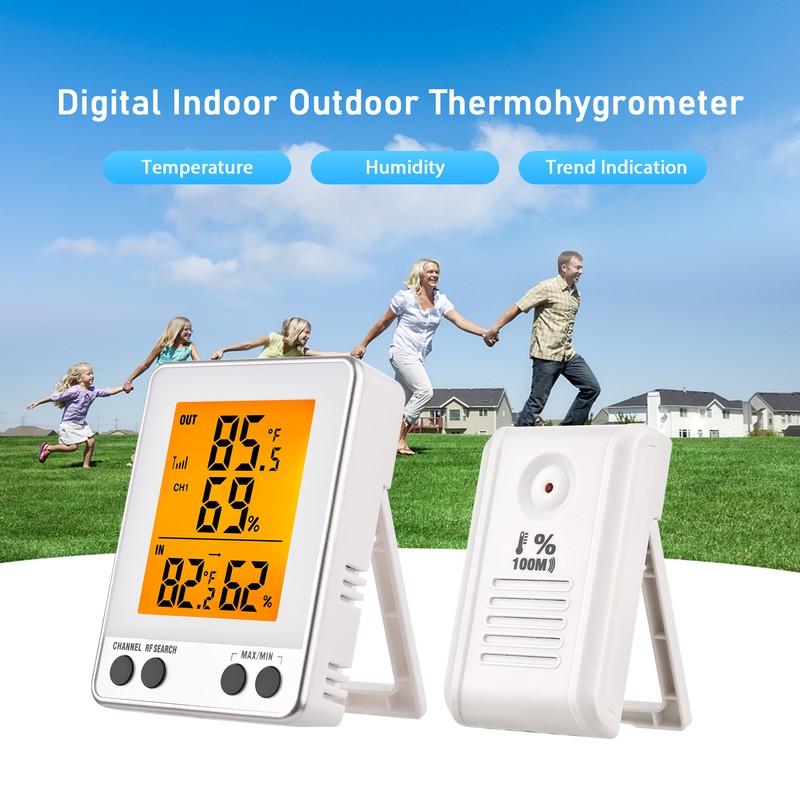 Digital Indoor Outdoor Thermohygrometer with Remote Sensor 328ft/ 100m Backlight