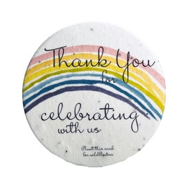 Of The Earth Handmade Paper - Seed Paper Circles for Party Favors/Goody Bags - Thank You Variations - 3.25" in Diameter - Set of 24 (Rainbow)