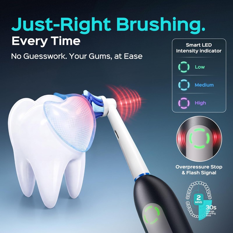 COSLUS C60 Rechargeable Rotating Electric Toothbrush for Adults, Black