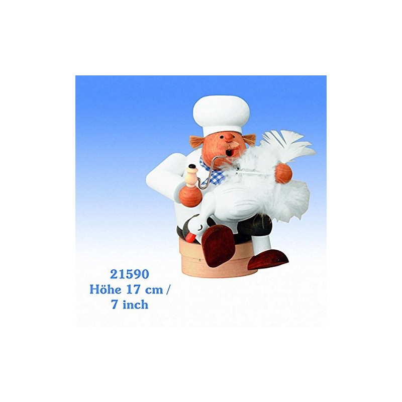 KWO Smoking Man Figurine, Cook with Goose, 17 cm, Wood,