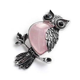 Jovivi Owl Gifts Vintage Owl Necklace Healing Crystals Stone Pendant Necklaces for Women Men Natural Rose Quartz Gemstone Jewelry Reiki Spiritual Energy Lucky