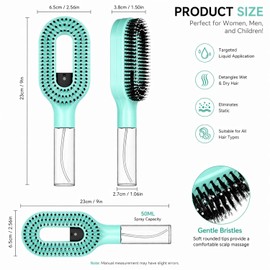 2-in-1 Hair Brush with Water Spray Detangling for Curly Thick Hair, Fine Mist Hair Brush Mister, Portable Liquid Spraying Hairbrush for Wet Dry Hair, with Clips (Blue)