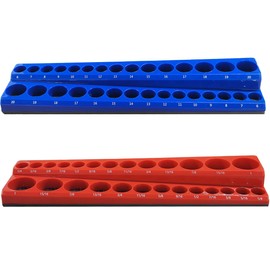 Tuxihapp 2PCS Magnetic Socket Organizer Set - 3/8 Inch Drive Metric SAE Socket Holder Tool Trays Magnetic Sockets Storage Rail Holds 56 Standard and Deep Sockets for Tool Box Carts Drawer (3/8")