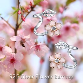 POPLYKE Leaf Sunflower Ear Climber Crawler Cuff Wraps Earrings 925 Sterling Silver Flower Jewellery Gifts for Women, Sterling Silver, Created Cubic Zirconia