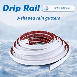 RV J-Shape Rain Gutter Rubber Drip Rail 40Ft with Gutter Spouts, 1/2 Inch Roof Rain Diverter, RV Gutter Trim Molding with Self-Adhesive Tape Fit for Car, Truck, RV, Boat and Home Application (White)