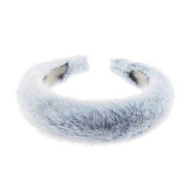 Women Soft Winter Faux Fur Padded High Sponge Formal Plaid Thick Wide Fabric Headband Alice Band Hair Accessory Hairband Christmas Birthday Wedding Guest Bridesmaid Prom Dance Holiday Dusky Blue