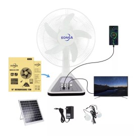 konga 16 Inch Rechargeable Solar Fan, Table Fan, Wall Fan, Dual Use, with Night Light