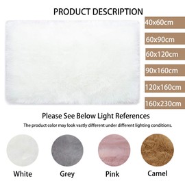 HARESLE Sheepskin Rug,Soft Faux Fur Rug,White Rugs for Bedroom,Fluffy Rugs Living Room,Small High Pile Rectangular Carpet,Non-Slip Area Carpet(White,40x60cm)