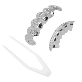 Grillz Braces, Hip Hop Teeth Grill Set, Microset Diamond Braces, Reusable Hip Hop Teeth Decoration Clip, Bling Grillz Teeth Decoration for Party (Silver)