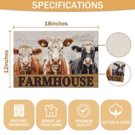 Farm Cow Placemats, Farm Animal Tabletop Mat Rustic, Farmhouse Placemats Set of 4, Place Mats for Home Party Indoor Kitchen Dining Table Decoration Supplies(12X18 inches) A19