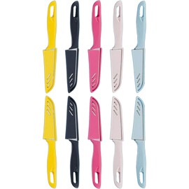 10-Set Super Value Paring Knife Set - 10 Ultra-Sharp German Steel Fruit & Vegetable Knives with 10 Sheaths, PP Plastic Ergonomic Handle, Dishwasher Safe, Multi-Color Small Kitchen Peeling Knives.