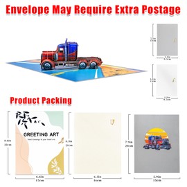GREETING ART Truck Pop Up Card, Truck Greeting Cards with Envelope and Blank Note Cards for Birthday, Father's Day, Retirement, Graduation