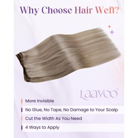 LaaVoo Weft Hair Extensions Real Human Hair 14 Inch 80g Sew in Hair Extensions Dark Blonde Highlight Platinum Blonde Hair Extensions Straight Double Weft Hair Extensions #18/613