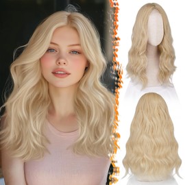 BARSDAR Medium Length Blonde Wig, 46 cm Wavy Blonde Wig for Women, Centre Parting, Natural, Heat-Resistant, Synthetic Shoulder Length, Curly Wig - Light Blonde