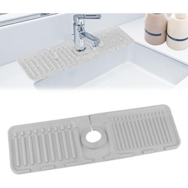 2 Pcs 40x12 cm Silicone Faucet Mats for 3.5-6cm Faucets Handle Drip Catcher Tray Faucet Sink Splash Guard Drying Mat for Kitchen Bathroom Counter Drying Pad Faucet Draining Pad (Grey)