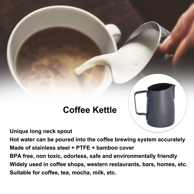 400ml Black PTFE Oblique Mouth Milk Frothing Jug 304 Stainless