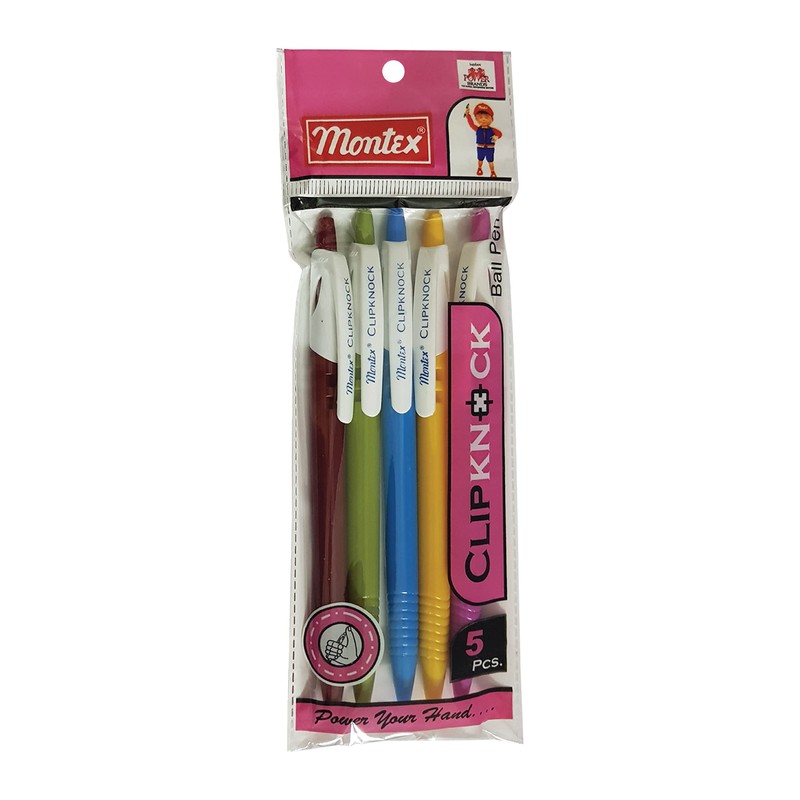 Montex 10 x 0.7mm Ball Point Pens ClipKnock BLUE Retractable