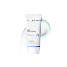 WELLAGE Real Hyaluronic Blue Sun Cream SPF50+ Moisturizing, Sunscreen Cream, 1.7 fl oz (50 ml), All Skin Types, Hyaluronic Acid Blend