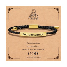 God Is In Control Bracelet for Women Christian Faith Inspirational Bracelets Adjustable Braided Encouragement Jewelry Gifts Prayer Reminder for Mom Wife Sister Friend Dios Tiene Todo Bajo Control