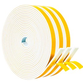 Yotache White Doors Windows Weather Stripping 3 Rolls 3/8 Inch Wide X 1/8 Inch Thick, Foam Insulation Sealing Gasket Tape for Doors, Sliding Door, Total 50 Feet Long (3 X 16.5 Ft Each)