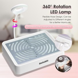 Rolokit Nail Dust Collector with Lamp&50pcs Disposable Filter&Dusting Brush, Electric Nail Vacuum Cleaner Dust Fan Suction Machine for Manicure Acrylic Gel Nails Polishing, Low Noise,Salon Home