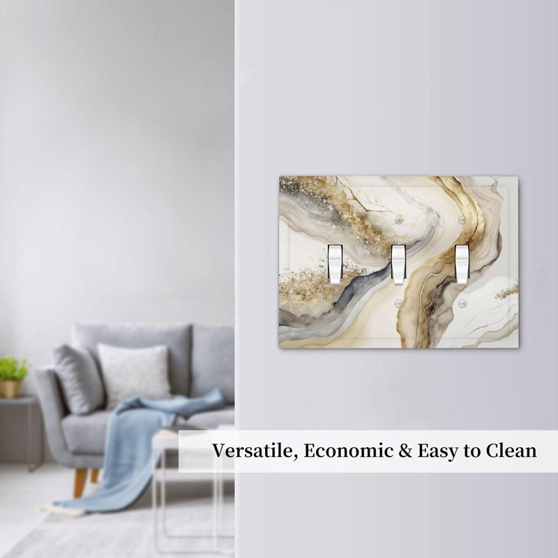 White Gold Marble 3 Gang Triple Toggle Decorative Light Switch