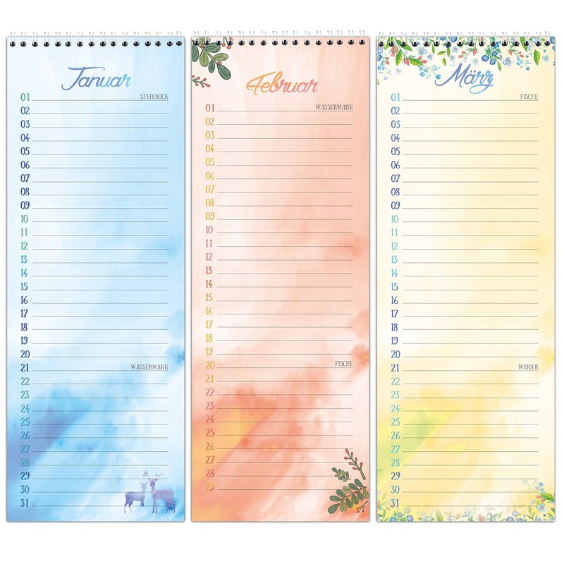 Birthday calendar with spiral binding, perpetual wall calendar, in loving