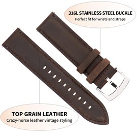 CORROPELLE Watch Band, Genuine Leather, Quick Release, 0.75, 0.7, 0.87, 0.8, 0.87, 0.87, 0.87 inches (18, 19, 20, 21, 22 mm), No Tools Required, Retro, Elegant, Crazy Horse Leather, Sweatproof