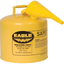 Eagle UI50FSY Yellow Galvanized Steel Type I Diesel Safety Can with Funnel, 5 gallon Capacity, 12.5" Diameter,13.5" Height