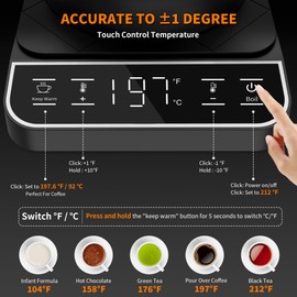 Electric Gooseneck Kettle, ±1℉ Temperature Control One Click 197℉ Pour Over Kettle for Coffee & Brew Tea, Hot Water Boiler, Stainless Steel Inner Fast Heating & Keep Warm 12 Hours, 1200w, 0.8L