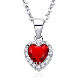 Dada Gioielli - Women's Necklace with Sparkling Heart Solitaire - Central Stone in Various Variations, Birthday Gift for Women, Chain Length 45 + 5 cm, Stainless Steel Sterling Silver, Cubic zirconia