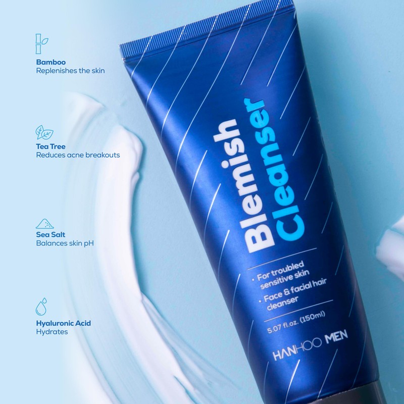 Hanhoo Men’s Blemish Cleanser, 5.07 Fl. Oz., with Bamboo, Sea