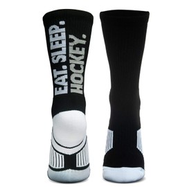 ChalkTalkSPORTS Hockey Performance Crew Socks - Eat. Sleep. Hockey. - Mid-Calf Socks - Black - Adult