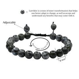 Larvikite Bracelet for Women Men's Gifts - Protection Healing Crystal Bracelet - 8mm Gemstone Beaded Adjustable Bracelet Pulseras Para Hombres Mujer Stocking Stuffers