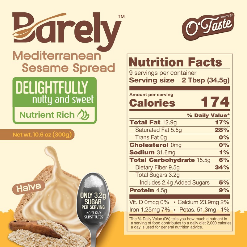Sweet Mediterranean Sesame Spread by Barely, Low Sugar & No
