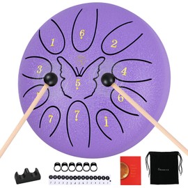 RANMING 6 Inch Steel Tongue Drum 11Note C Key Tongue Drum Kids & Adult Handpan with Gig Bag Music Book Mallets Finger Loops Mallets Stand Highlight Stickers for Meditation,Yoga & Camping Purple