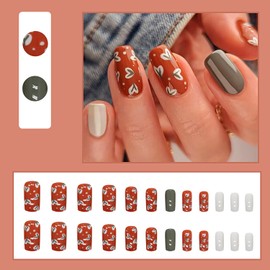 24 Pcs Acryllic Press on Nails Sqaure Medium Fake Nails Spring Full Cover False Nails with Cute Flower Designs Coffin Nail Tips Glossy Glue on Nails Holiday Stick on Nails for Women Nail Supplies