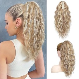 Ponytail Extension for Women Drawstring Ponytail Long Curly Wavy Ponytail 18 Inch Synthetic Clip in Ponytail Hair Extensions（86/10）
