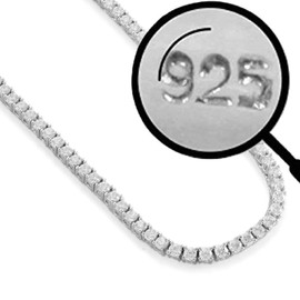 HarlemBling Solid 925 Sterling Silver Tennis Chain - One Row 3-7mm CZ Men's Or Ladies Chain - 16" Choker - 30" Long - Real 3-7mm Tennis Necklace (16)