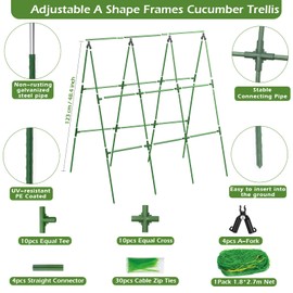 LifeisLuck Cucumber Trellis for Raised Beds, 45 x 53 Inch Adjustable Size A-Frame Garden Trellis for Climbing Plant Outdoors with Climbing Net and Plant Support Clip for Vegetable Grape Tomato Garden Supplies