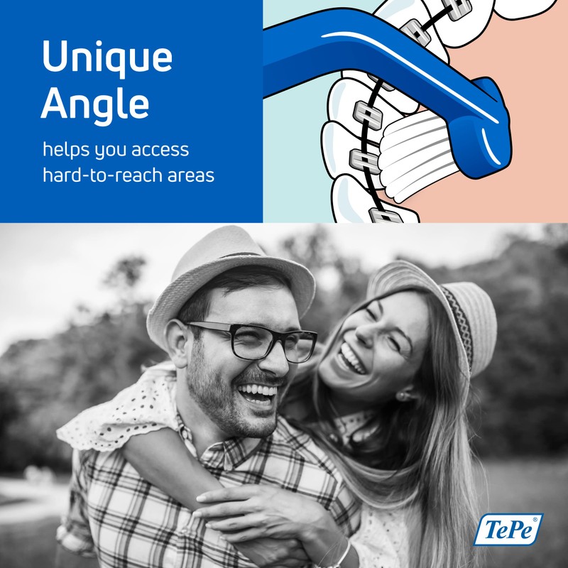 TePe Universal Care Angled Soft-Bristle Toothbrush, Small-Head Orthodontic Toothbrush