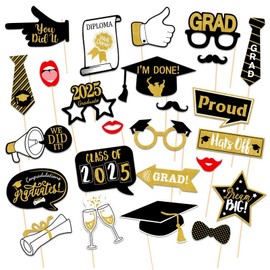 25 PCS Graduation Photo Booth Prop,Prom Decorations 2025,Graduation Decorations 2025,Party Hand-held Photo Props,Photo Booth Signs & Glitter Frames for Class of 2025 Party