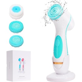 Cepillo de Limpieza Facial, Exfoliador de Doble Rotación Impermeable con 3 Cabezas de Cepillo y 2 Velocidades Ajustables, Cepillos Faciales Exfoliantes Recargables para Limpieza y Cuidado de la Piel