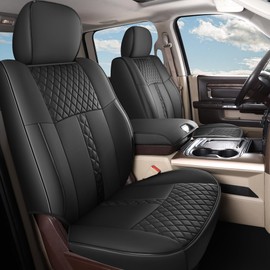 Huidasource Dodge Ram 1500 Seat Covers Full Set, Full Coverage Leather Pickup Truck Seat Cushion Protector Custom Fit for 2009-2018 Ram 1500, 2010-2023 Ram 2500/3500 Crew/Mega Cab(Full Set/Black)