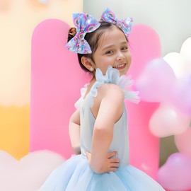 Lanmerry Hair Clips for Girls Sequin Baby Bows Hair Barrettes for Girls Toddler Hair Clips Sparkly Glitter Large Bows Rainbow Hair Accessories Children Teen Barrettes Blue